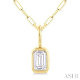 1/5 Ctw Emerald Cut Bezel Set Diamond Fashion Pendant With Paperclip Chain in 14K Yellow Gold